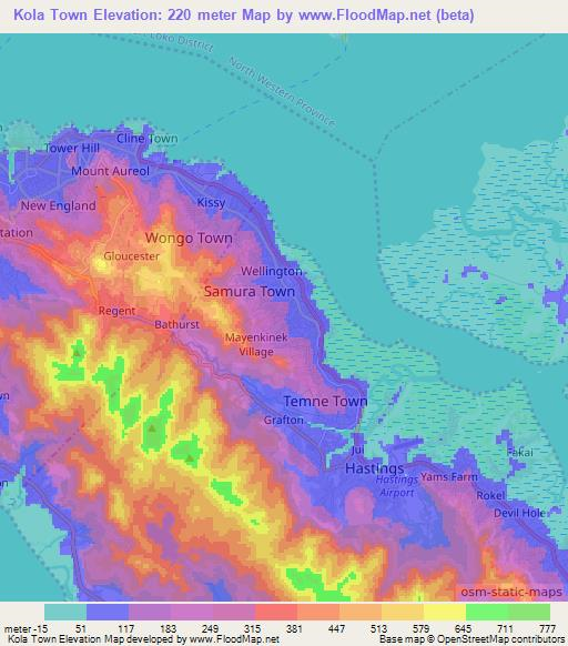 Kola Town,Sierra Leone Elevation Map