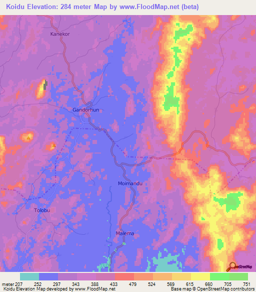 Koidu,Sierra Leone Elevation Map