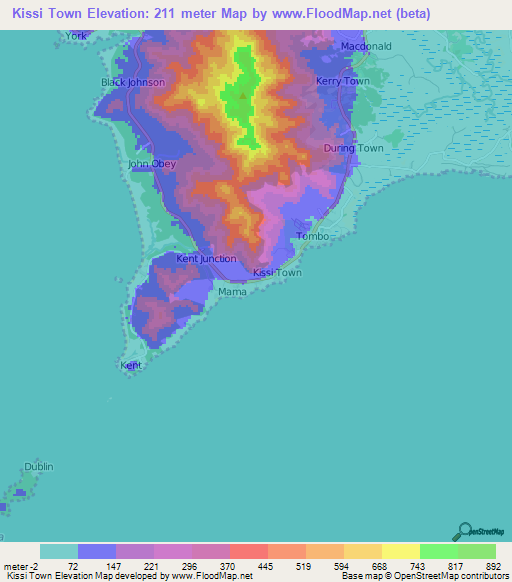 Kissi Town,Sierra Leone Elevation Map