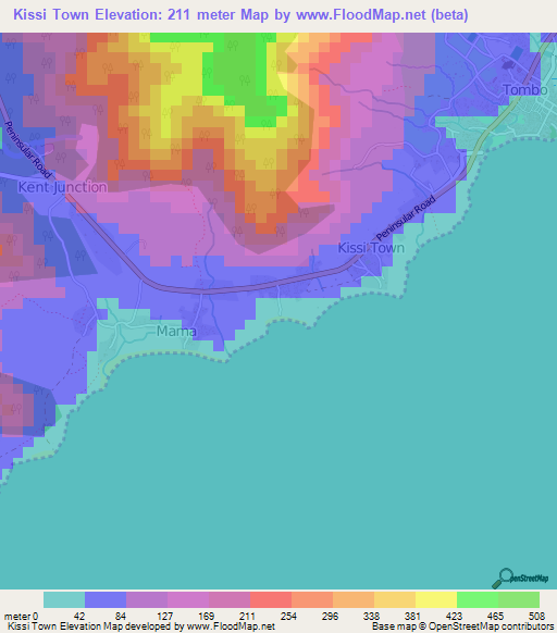 Kissi Town,Sierra Leone Elevation Map