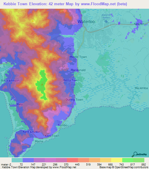 Kebbie Town,Sierra Leone Elevation Map