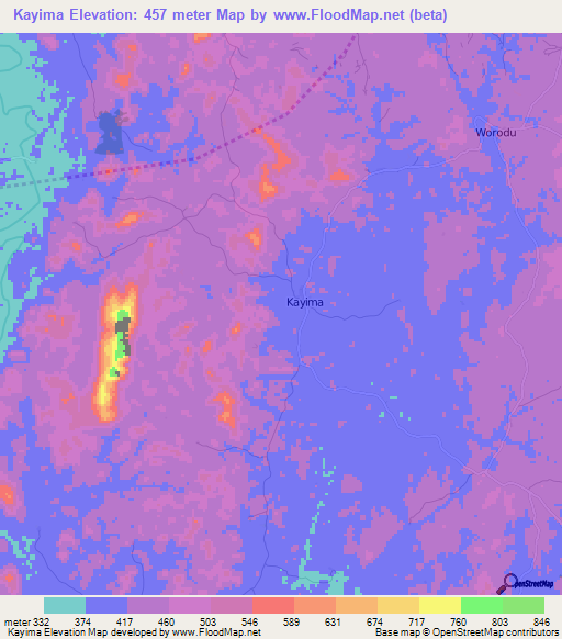 Kayima,Sierra Leone Elevation Map