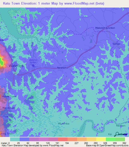 Katu Town,Sierra Leone Elevation Map