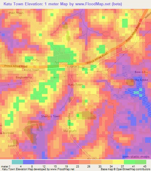 Katu Town,Sierra Leone Elevation Map