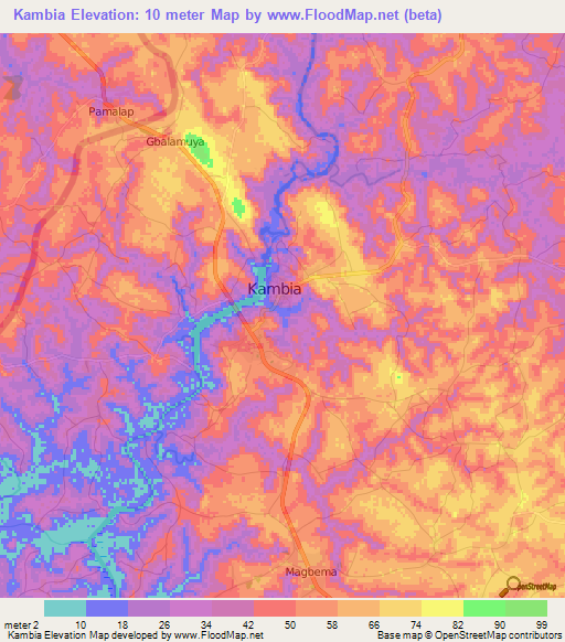 Kambia,Sierra Leone Elevation Map