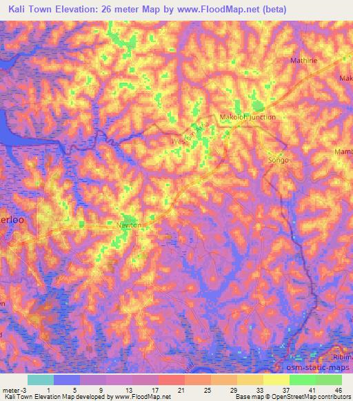 Kali Town,Sierra Leone Elevation Map