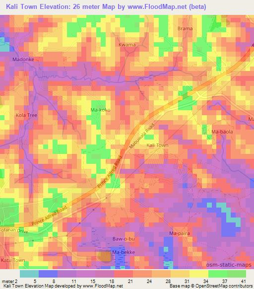 Kali Town,Sierra Leone Elevation Map