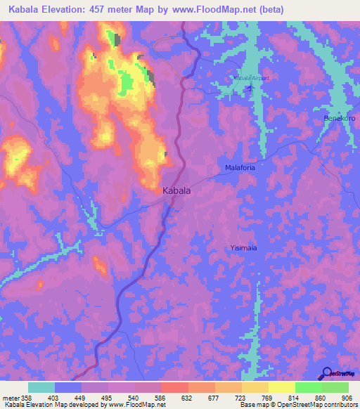 Kabala,Sierra Leone Elevation Map