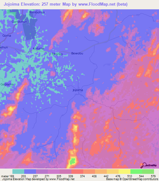 Jojoima,Sierra Leone Elevation Map