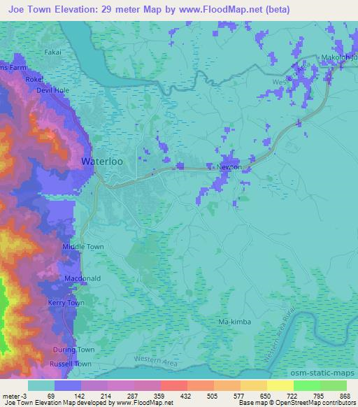 Joe Town,Sierra Leone Elevation Map