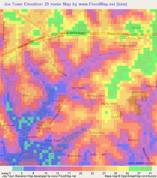 Joe Town,Sierra Leone Elevation Map