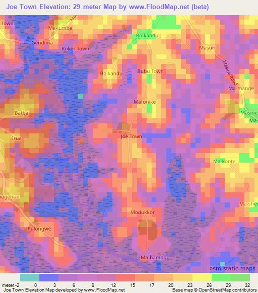 Joe Town,Sierra Leone Elevation Map