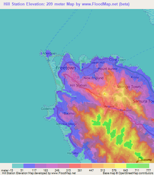 Hill Station,Sierra Leone Elevation Map