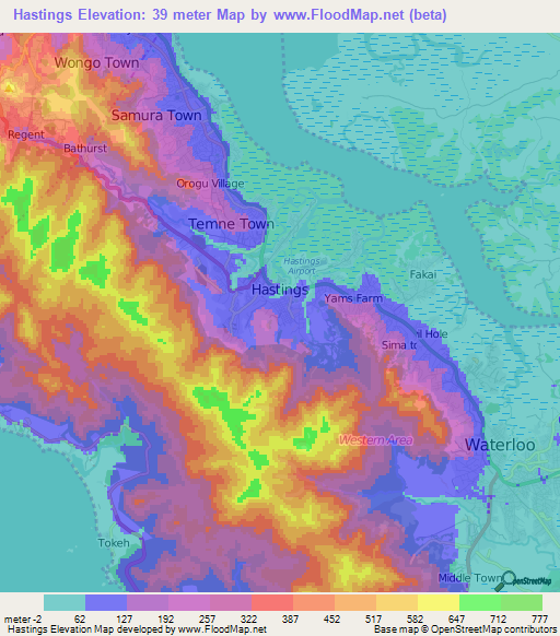 Hastings,Sierra Leone Elevation Map