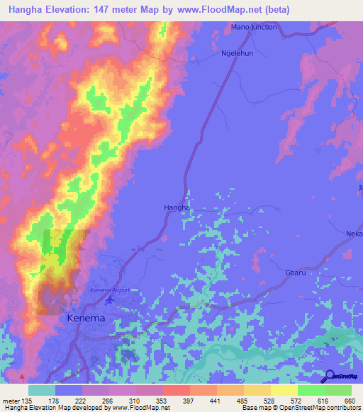 Hangha,Sierra Leone Elevation Map