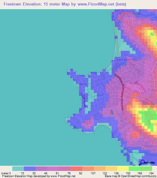 Freetown,Sierra Leone Elevation Map