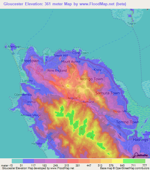 Gloucester,Sierra Leone Elevation Map