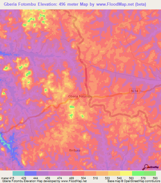 Gberia Fotombu,Sierra Leone Elevation Map