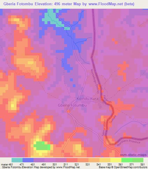 Gberia Fotombu,Sierra Leone Elevation Map