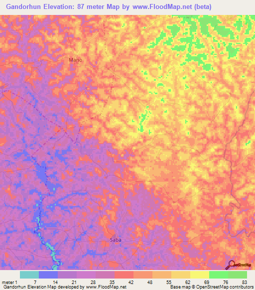 Gandorhun,Sierra Leone Elevation Map