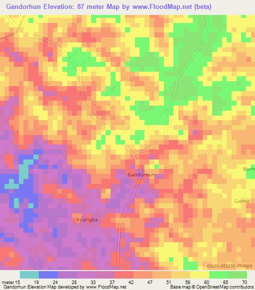 Gandorhun,Sierra Leone Elevation Map