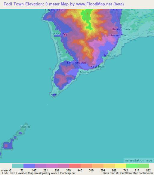 Fodi Town,Sierra Leone Elevation Map