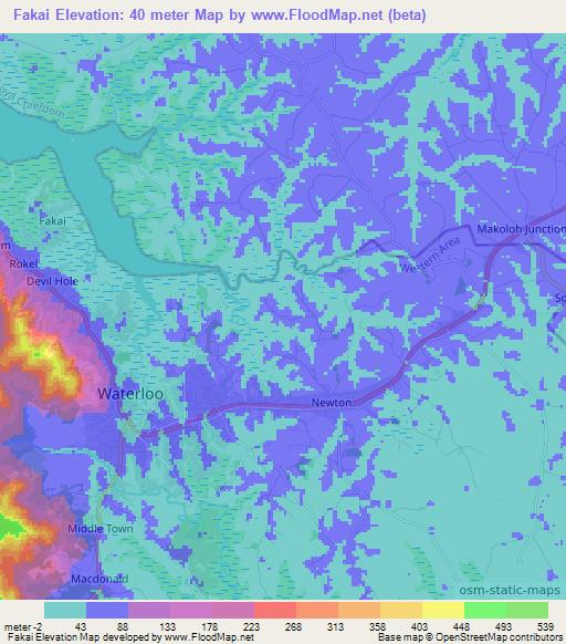 Fakai,Sierra Leone Elevation Map