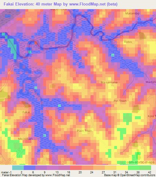 Fakai,Sierra Leone Elevation Map