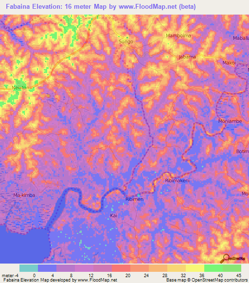 Fabaina,Sierra Leone Elevation Map