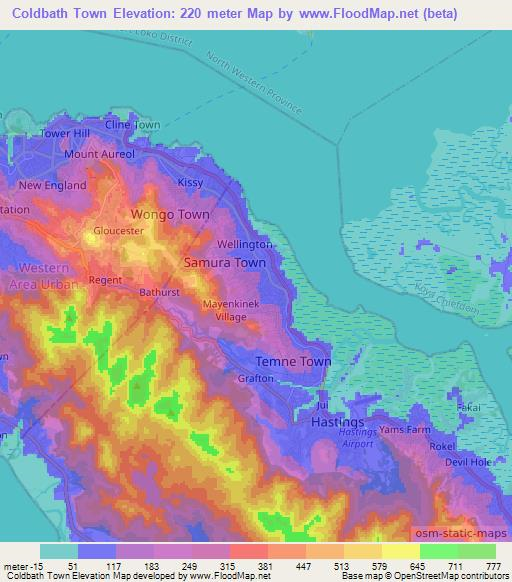 Coldbath Town,Sierra Leone Elevation Map