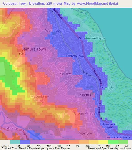 Coldbath Town,Sierra Leone Elevation Map