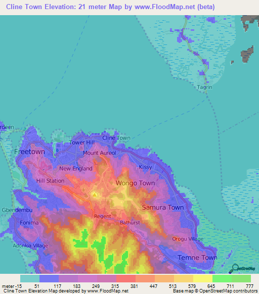 Cline Town,Sierra Leone Elevation Map