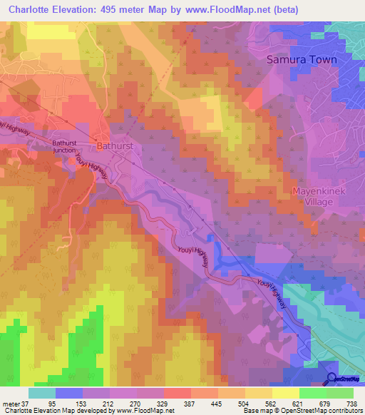 Charlotte,Sierra Leone Elevation Map