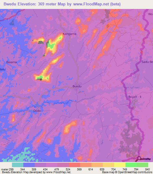 Bwedu,Sierra Leone Elevation Map