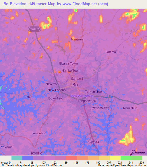 Bo,Sierra Leone Elevation Map