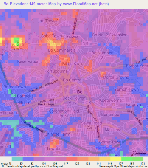 Bo,Sierra Leone Elevation Map