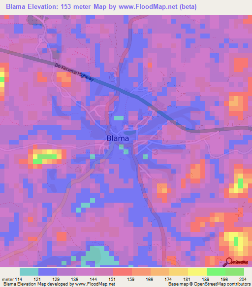 Blama,Sierra Leone Elevation Map