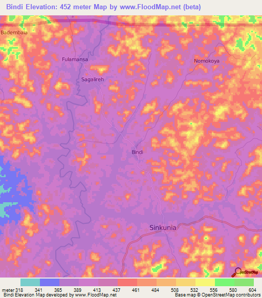 Bindi,Sierra Leone Elevation Map