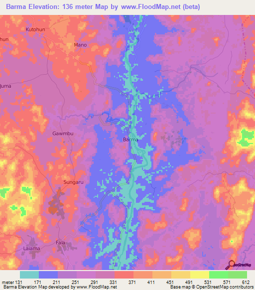 Barma,Sierra Leone Elevation Map