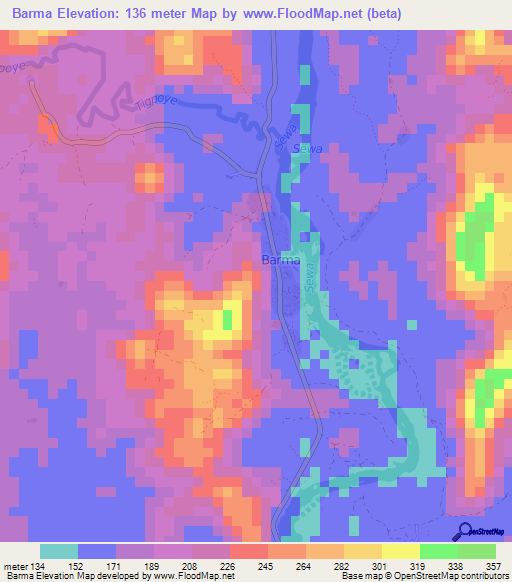 Barma,Sierra Leone Elevation Map