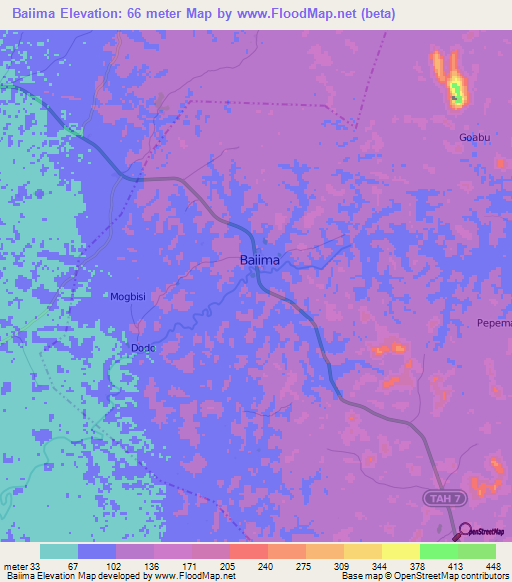 Baiima,Sierra Leone Elevation Map