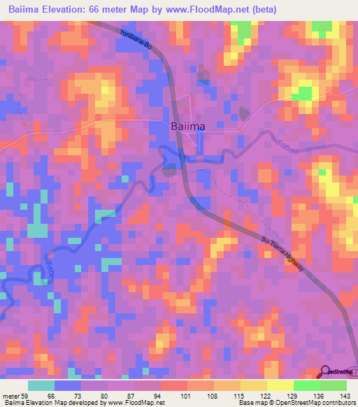 Baiima,Sierra Leone Elevation Map