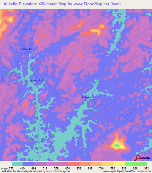 Alikalia,Sierra Leone Elevation Map