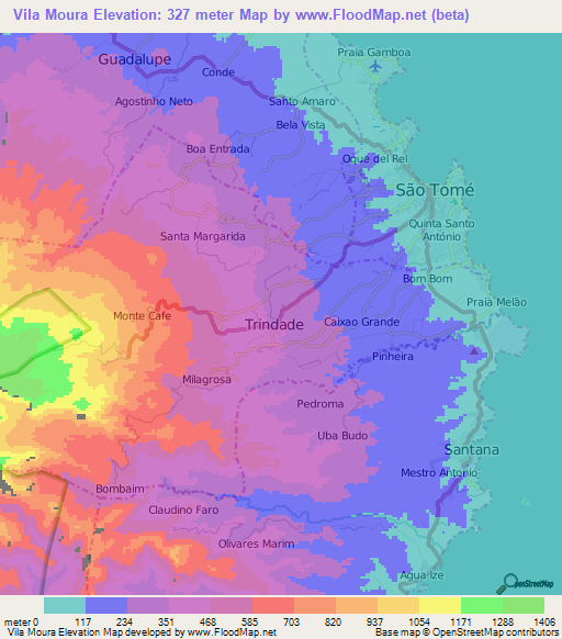 Vila Moura,Sao Tome and Principe Elevation Map