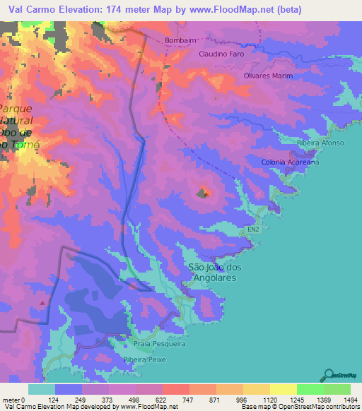 Val Carmo,Sao Tome and Principe Elevation Map