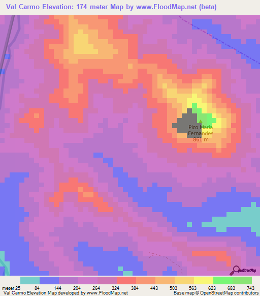 Val Carmo,Sao Tome and Principe Elevation Map