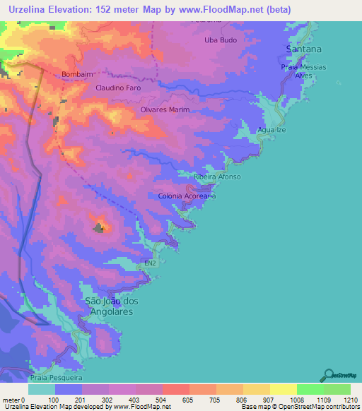 Urzelina,Sao Tome and Principe Elevation Map