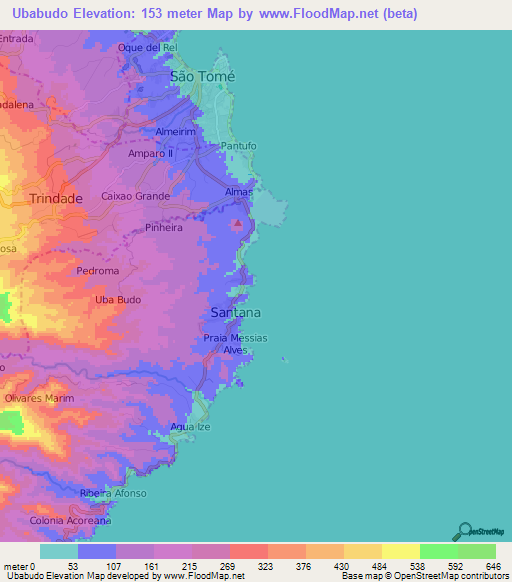 Ubabudo,Sao Tome and Principe Elevation Map