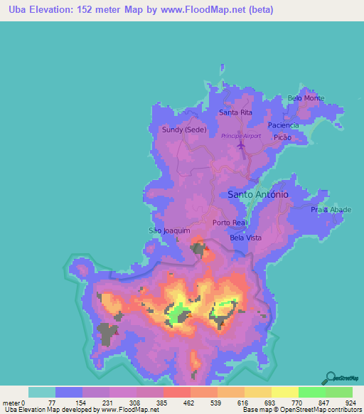 Uba,Sao Tome and Principe Elevation Map