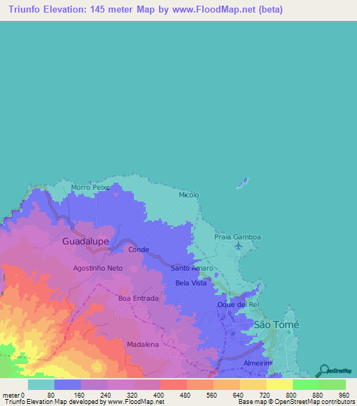 Triunfo,Sao Tome and Principe Elevation Map